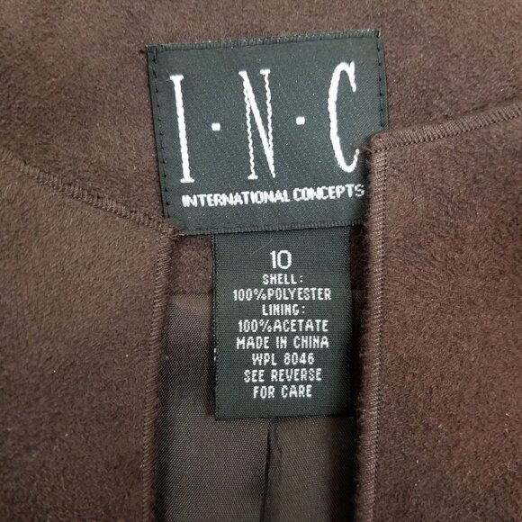 INC Faux Suede Chocolate Brown Long Length Trench Belted L/S Jacket * Size 10 - Picture 8 of 9